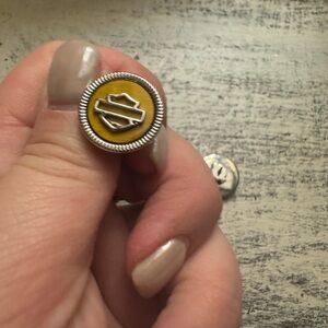 Yellow and Silver Button Harley Davidson earrings